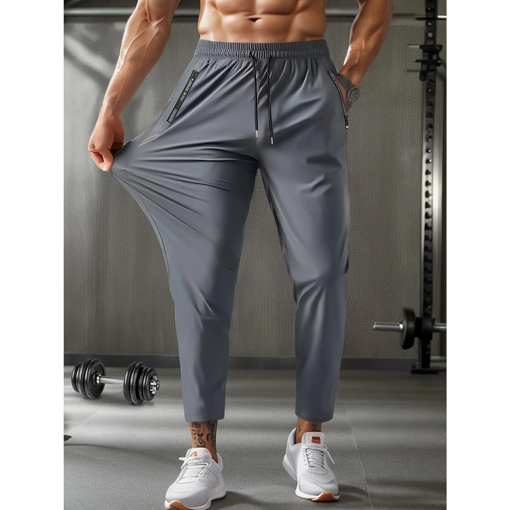 Men's Minimalist High-Elastic Cropped Sporty Joggers - Secure Zipper Pockets, Soft Stretchy Fabric, Lightweight Breathable, Slim Fit Stylish, Ideal for Gym Training, Daily Casual Outfits