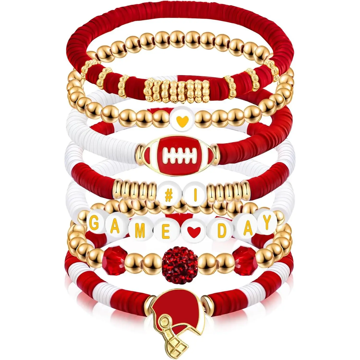 Day Bracelet Football Charm Beaded Stretch Bracelet   for Football Mom Dad  Fans Gifts