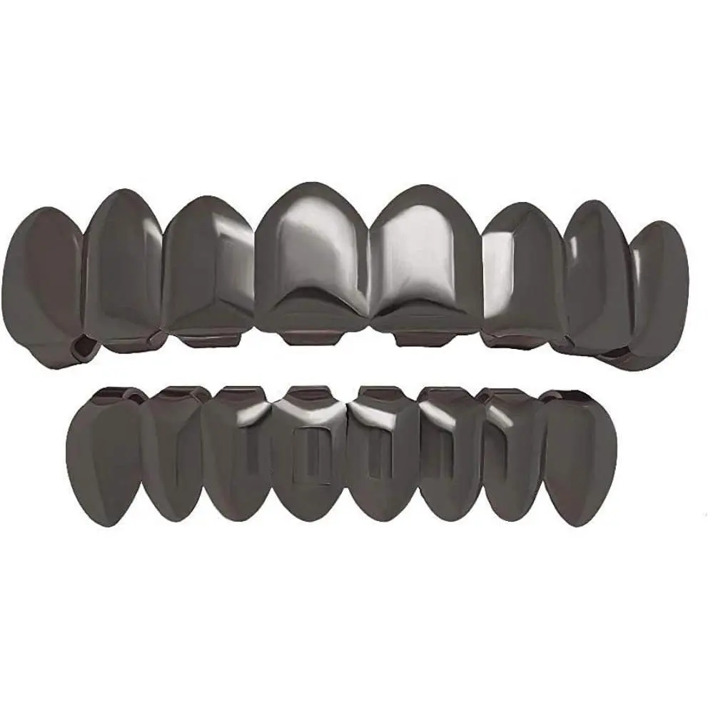 8 Teeth Grillz 18K Gold Top and Bottom Grills Set Shiny Hip Hop Teeth Grillz + Extra Molding Bars