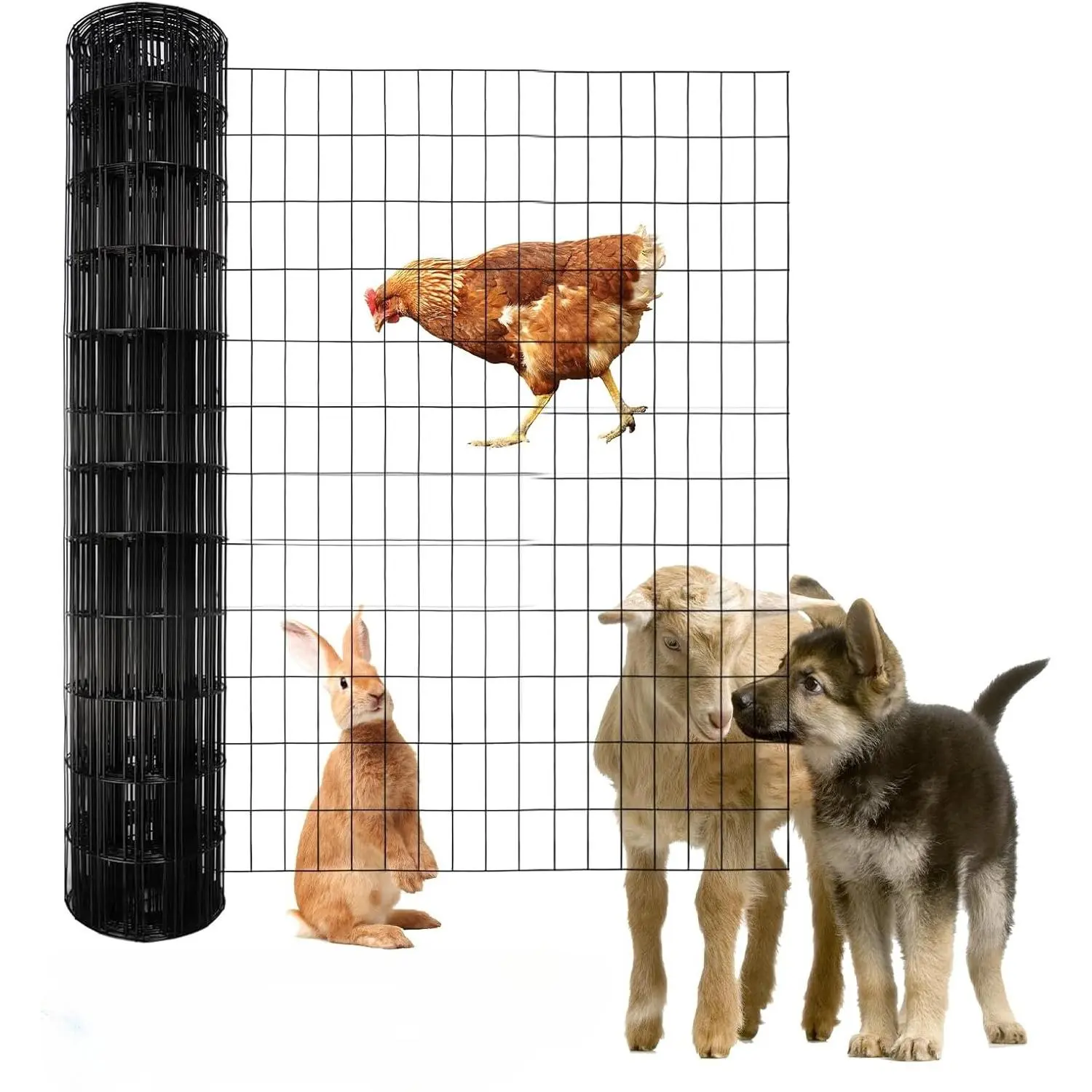 16GA Economical Rust-Proof Metal Outdoor Steel Garden Wire Fence Roll Pack, 4 ft x 100 ft Black PVC Coated Welded Wire, 2" x 3" Mesh Hardware Cloth, Ideal for Yard Protection & Small Livestock Security