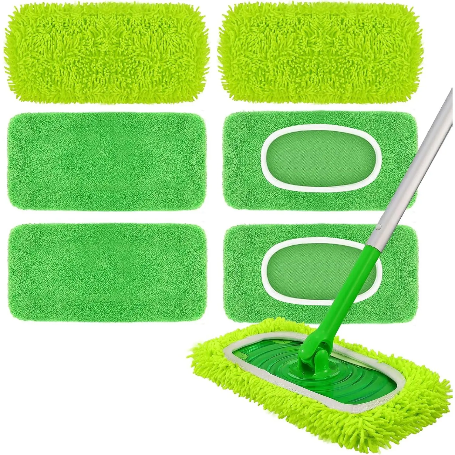 8 Pack Chenille Mop Pads,  Microfiber Mop Refills for 10''–12'' Flat Mops, Washable Wet & Dry Floor Pads for Hardwood, Tile, Compatible with  Sweeper (M, Count, 6)