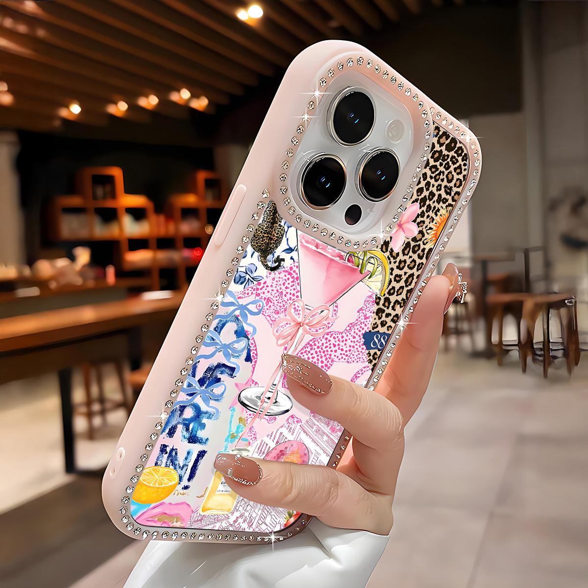 Fashion Leopard-Pattern Bling Glitter Phone Case with Sparkle Diamond , Airbag Anti-Fall Crystal Cover for iPhone 16 15 14 13 12 Pro Max Plus Girl Y2K