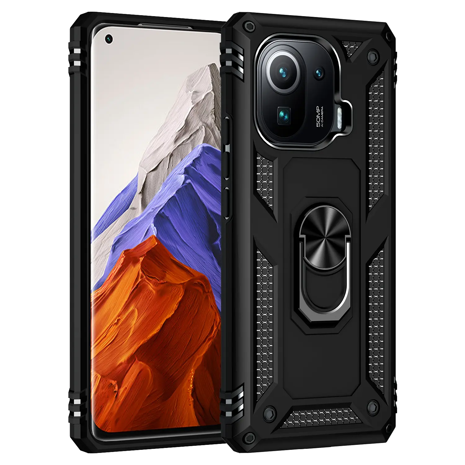 Case for Xiaomi Mi 11 Pro/11 Durable Hard Shell, Magnetic Ring, Rotatable Car Mount, Military Grade Shockproof, Anti-Drop for Xiaomi Mi 11 Pro/11 Phone Case
