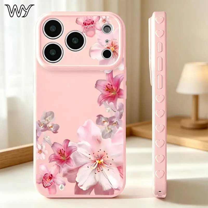 Red Wildflower Vintage Floral Cellphone Case - Protective Cover & Casing Accessory for iPhone 17 Pro Max, 17 Air, 16, 15, 14, 13, 12, 11 Pro Max - Red Pink Blossom Vine Design, Botanical Flower Gift