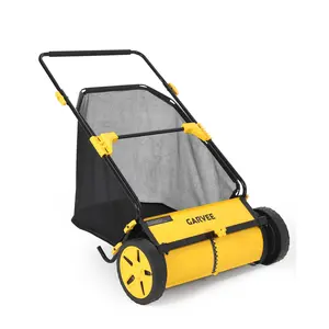 26-Inch Push Lawn Sweeper with 7 Cu. Ft. Mesh Hopper, 10-Level Height Adjustment and Rubber Wheels