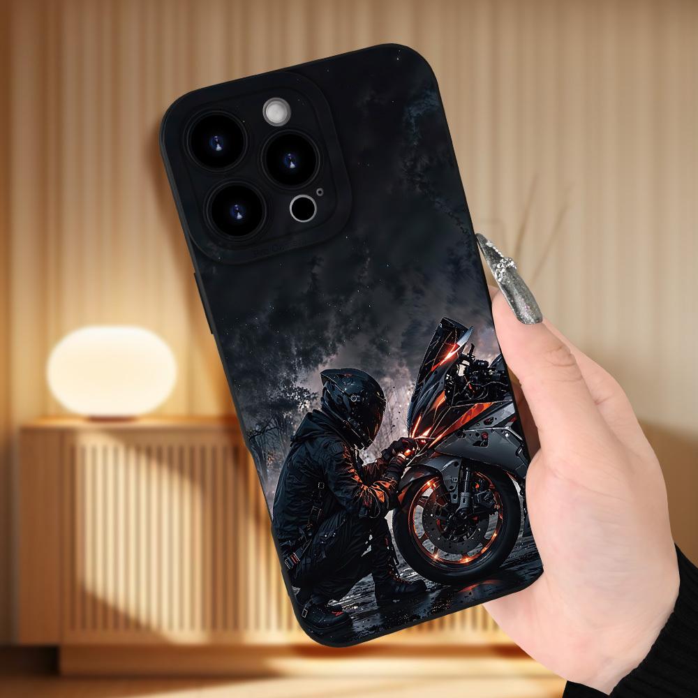 Creative Motorcycle Boy Pattern Shockproof Phone Case, Suitable for iPhone 17 Air/16 Plus/15 Pro Max/14 Pro/13/12/11/XS Max/X Phone Case, Ideal Gift for Family, Friends, Partners, Boyfriends Who Love Motorcycles, Best Choice for Holiday Gifts MS322