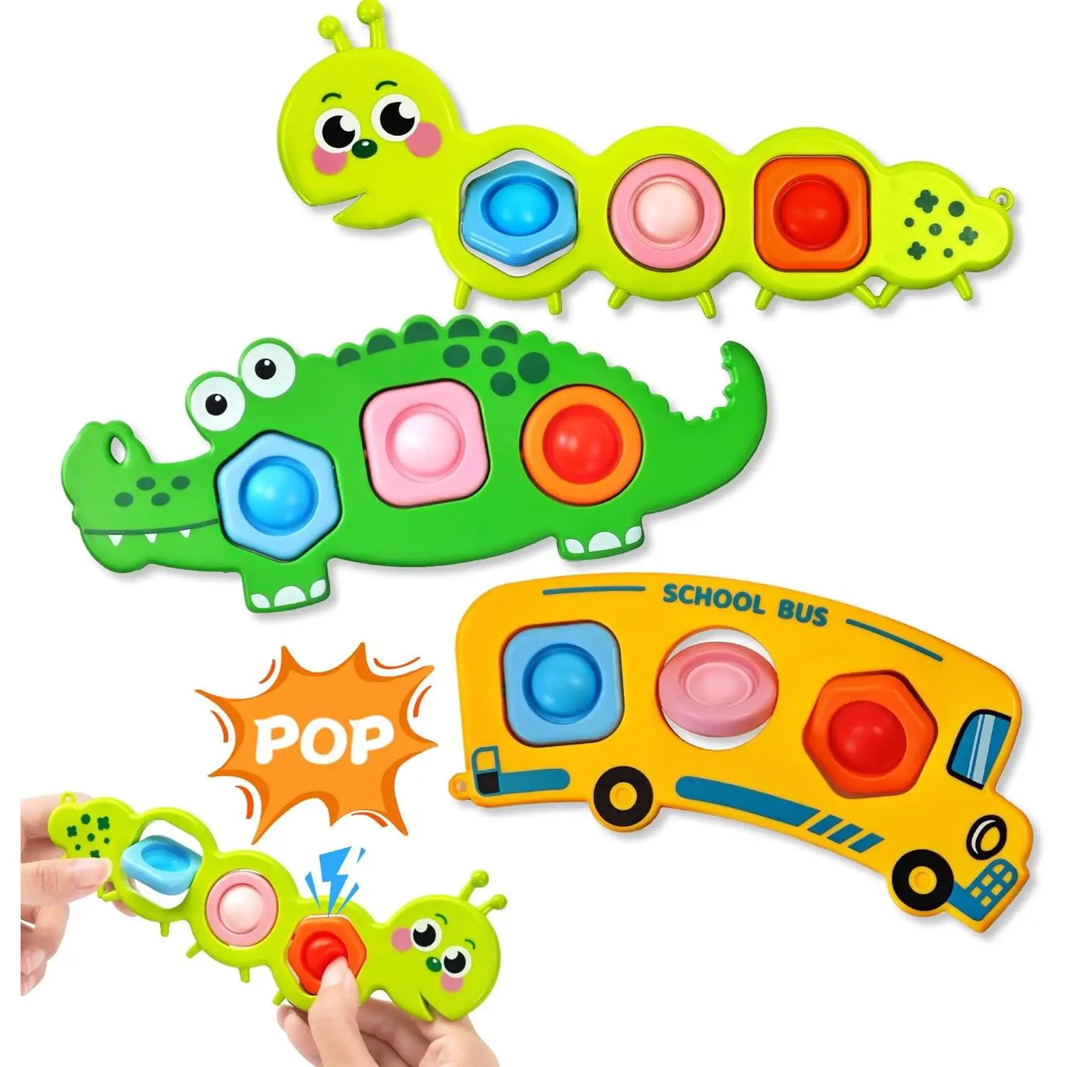 Easter Basket Stuffer Gift for Toddler 3PC Fidget Popper Sensory Toys Goodie Bags Airplane Travel Activities Pop it Fidget Toys for 12+ Month Babies 1 2 3 Year Old Girls Boys Valentine Gift