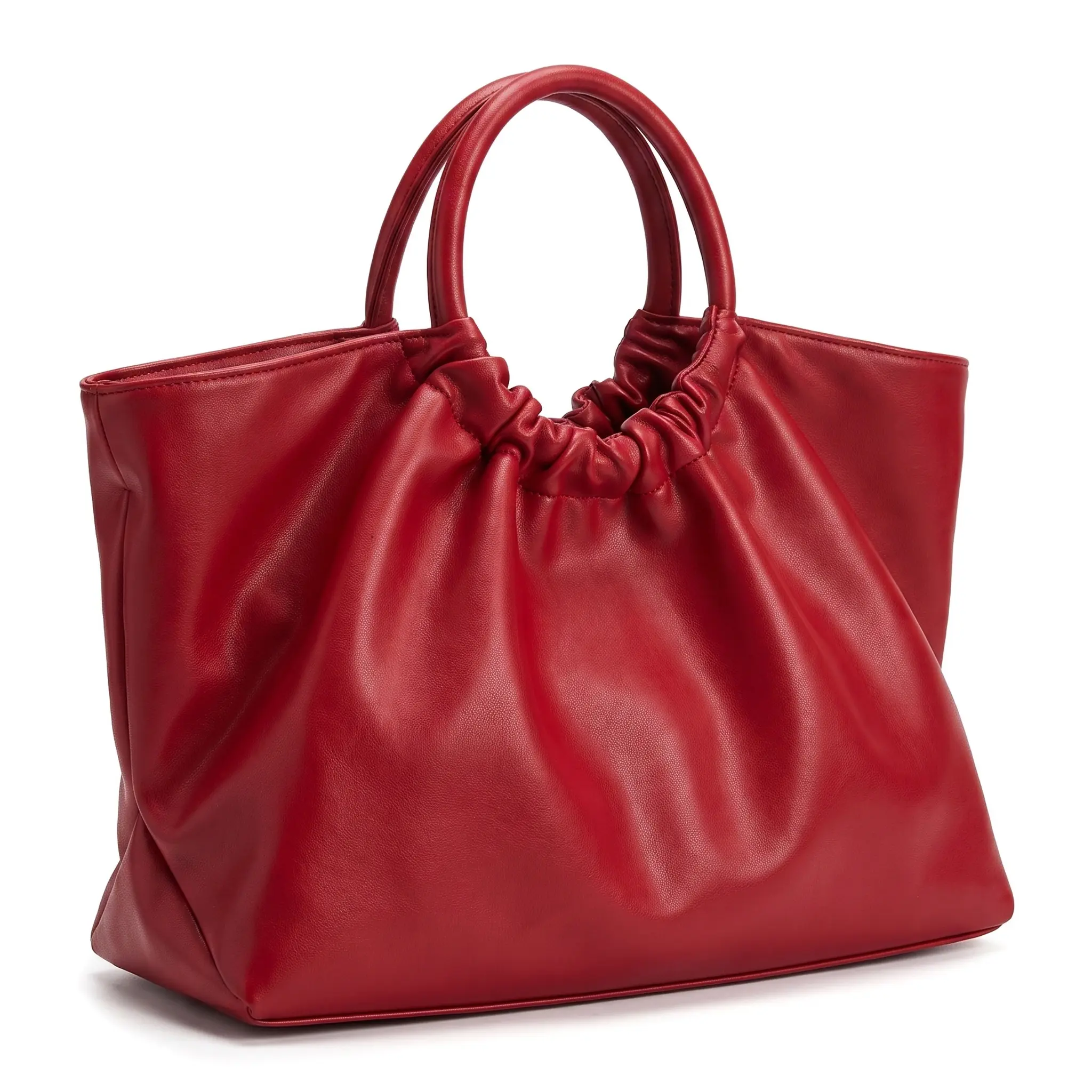 Red Ruched Tote Bag | Soft Supple PU Leather Large Hobo with Top Handle | Retro Pleated Shoulder Purse for Women | Perfect for Wedding Guest, Bridesmaid Gift, Work, or Date Night | Chic Minimalist Fashion 2026