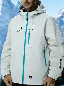 Men's Outdoor Hooded Jacket Spring And Autumn Multiple Pockets Zipper Contrast Color Windproof Sportswear Windbreaker For Cycling Skiing Mountaineering Hiking Camping Soft Shell Jacket