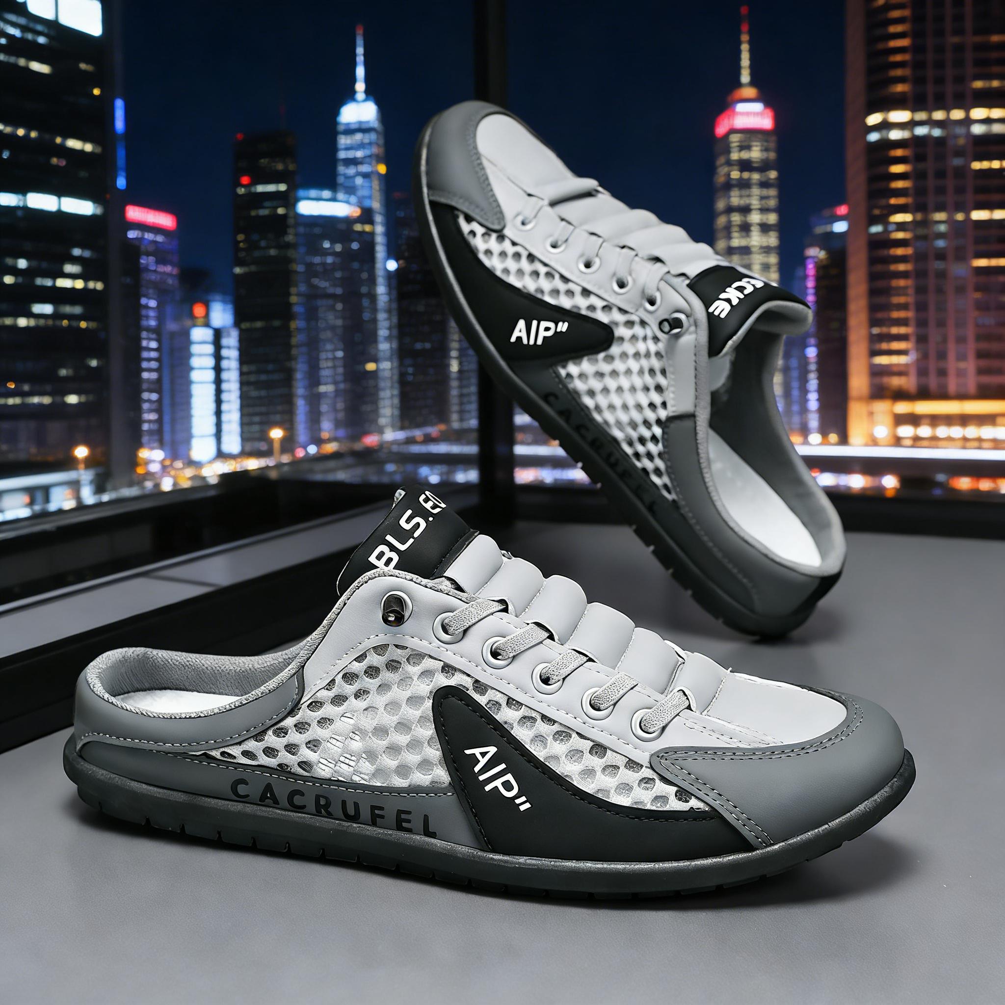 MOVRA1 Male Half Slip-On Casual Walking Shoes - Mesh Cloth, Breathable Cutout Sneakers with Lightweight Non-PVC Wear-Resistant Sole for Daily Walks, Outdoor Travel