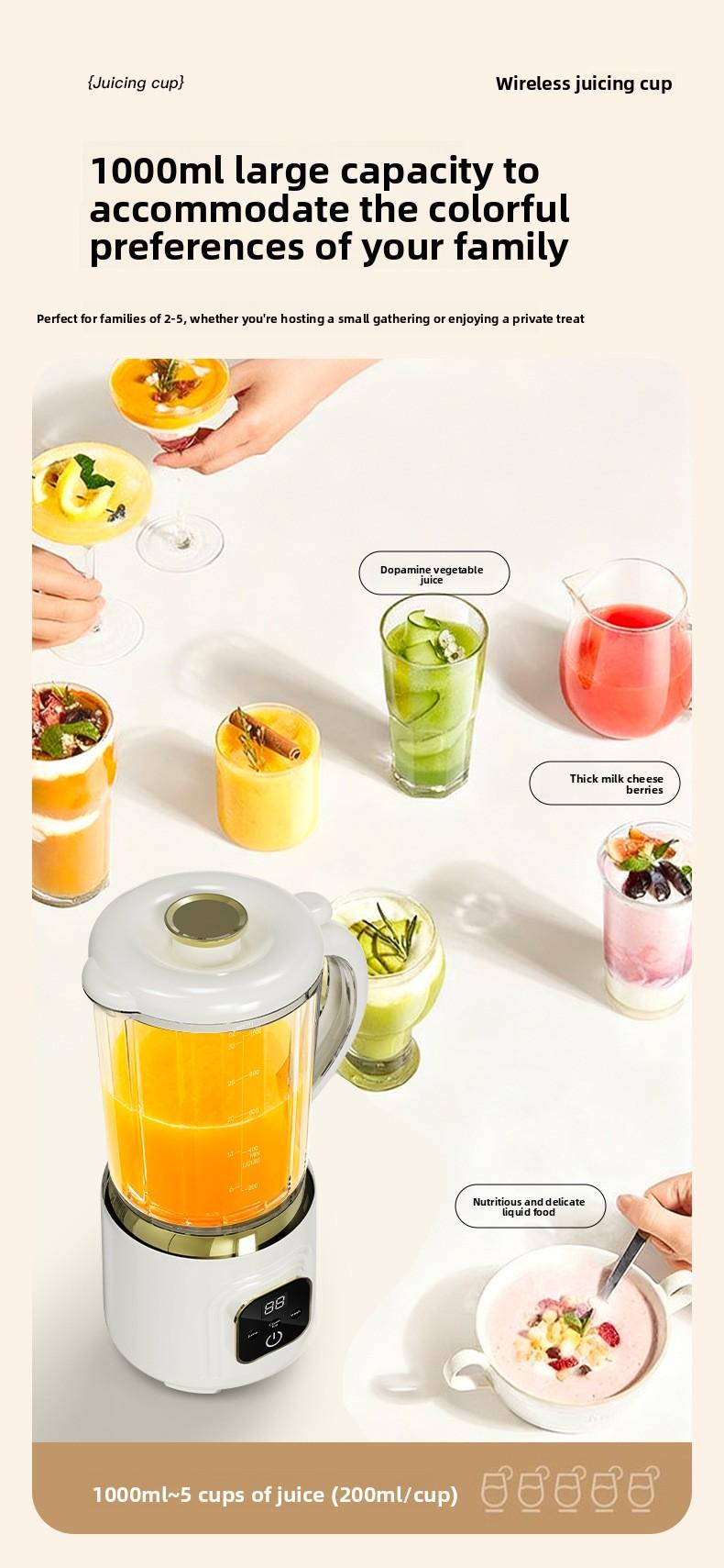 New dual-blade juicer, wireless electric large-capacity juice maker, portable blender for fresh juice