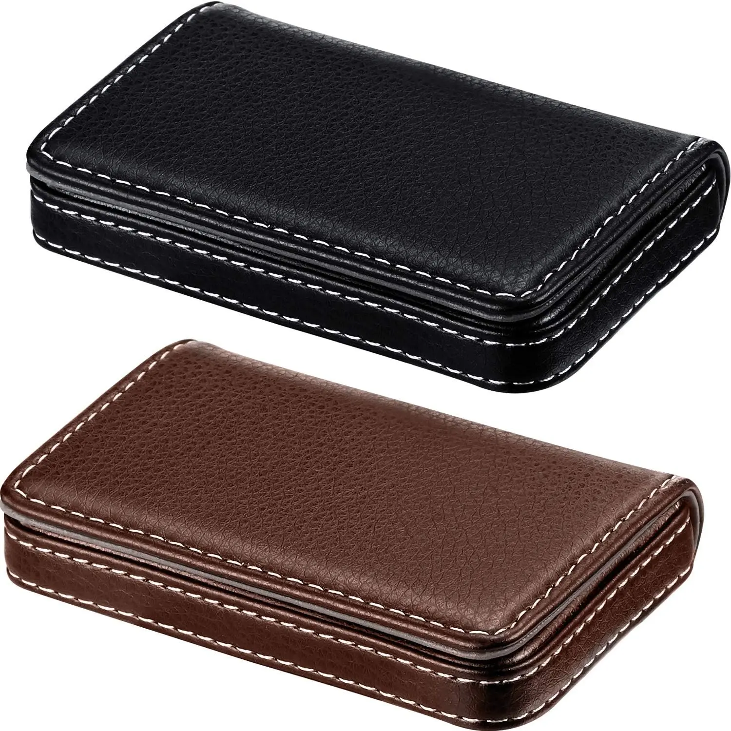2 Pack Business Card Holder, Business Card Wallet Leather Business Card Case Pocket Business Name Card Holder with Magnetic Shut, Credit Card ID Case wallet