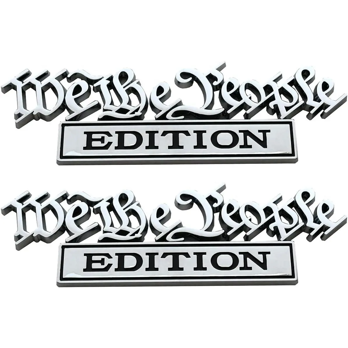 2pcs Classic We The People Edition 3D Full car Emblems Decals Labels Personalized Decoration to Highlight Yourself for SUV, CRV, Motorcycle, Car, Truck Fender Tailgate (Chrome Black)