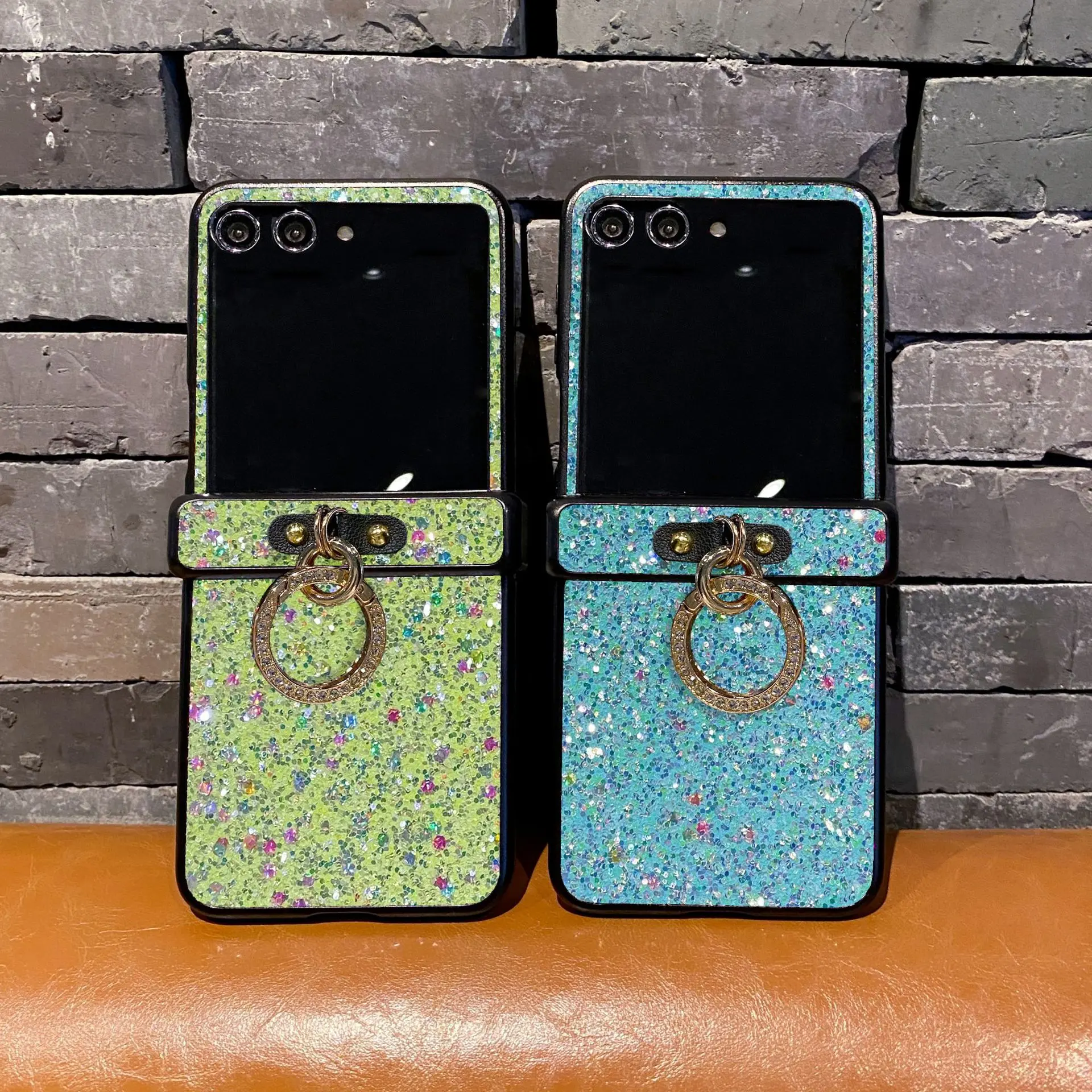 Compatible with Razr 70 Ultra/Razr 70 Plus/Razr 60 Ultra/Razr 50 Ultra/Razr 50 | Glitter With Ring Holder Full Wrap Shockproof Flip Phone Case HNZ0549