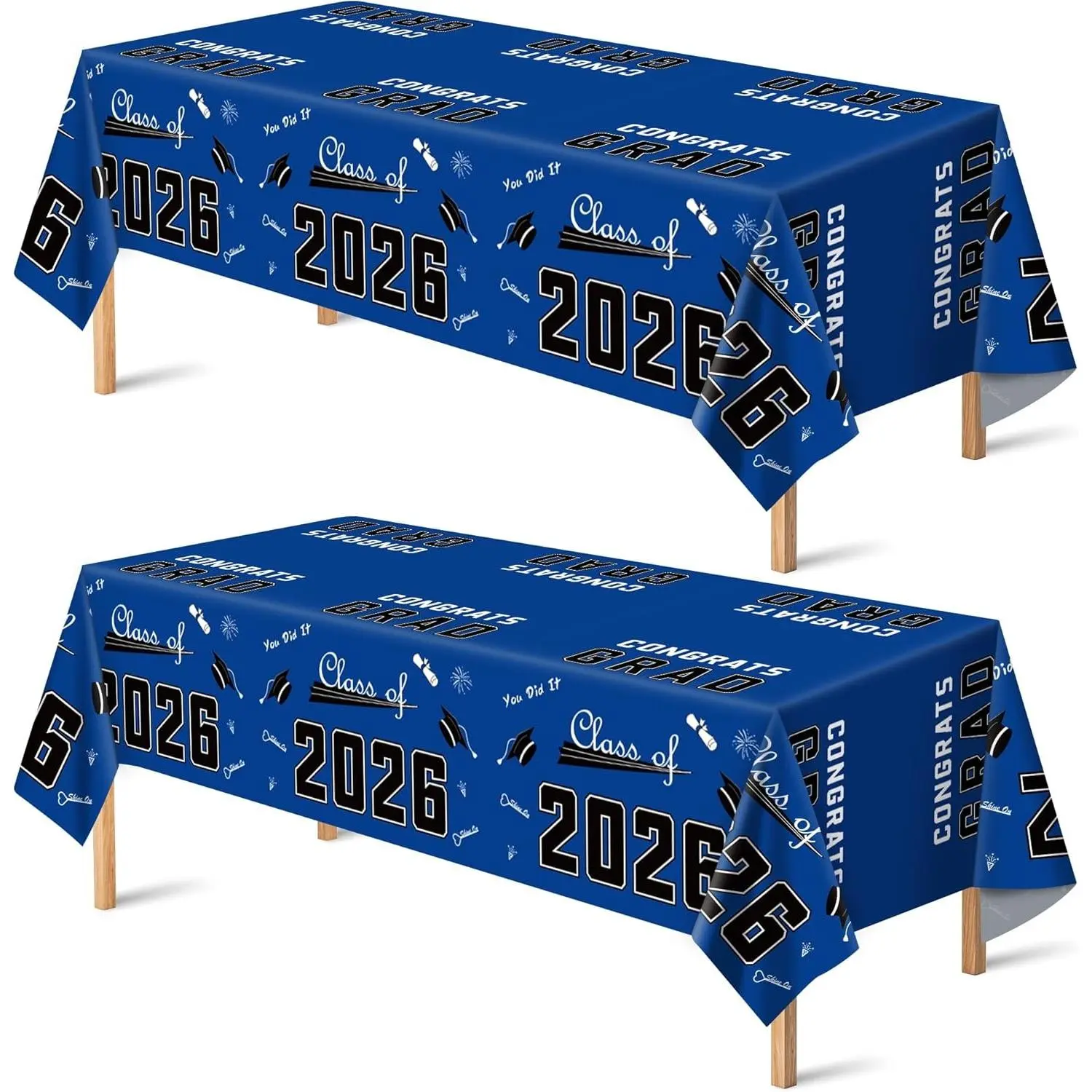 Graduation Decorations 2026 - Graduation Party Decorations - Disposable Plastic Blue Tablecloth for Class of 2026, Party Favors Supplies Banner, 54" x 108", 2 Pack
