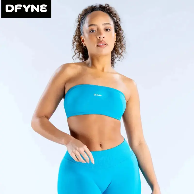 DFYNE Impact Backless Bandeau Sports Bra| Off Shoulder Seamless Strapless Workout Top| Zero-Feel Sculpting Yoga Crop Tank with Pads