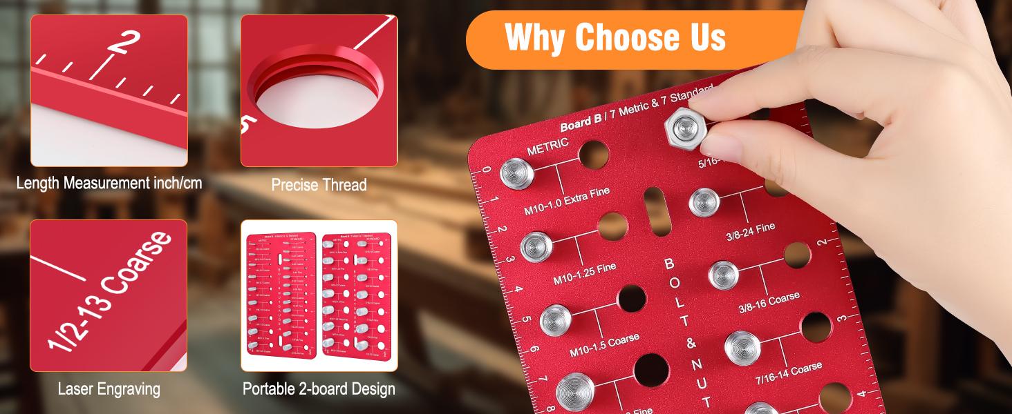 High Quality  Thread Checker, Nut and Bolt Thread Checker with 19 Standard and 16 Metric Sizes, Bolt Size Finder and Thread Gauge with Inch and Centimeter Ruler