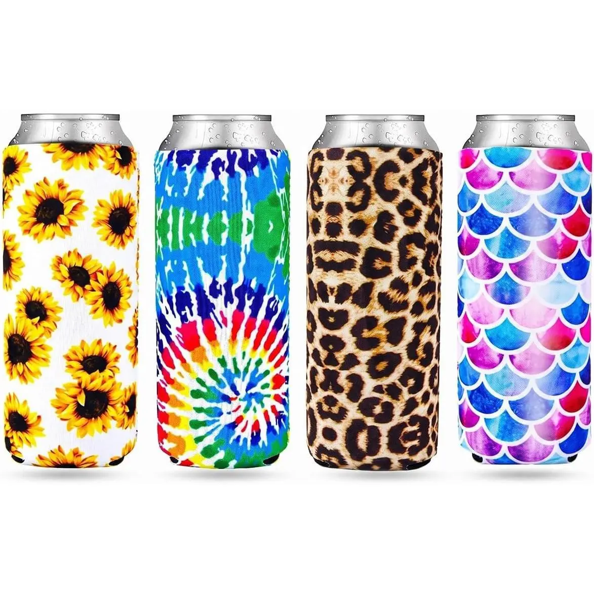 4 Pack Leopard 12oz Slim Beer Can Cooler Sleeves, Neoprene Beer Can Cooler Bulk, Collapsible Insulators Cooler Cover Fits for White Claw/Spiked Seltzer and More