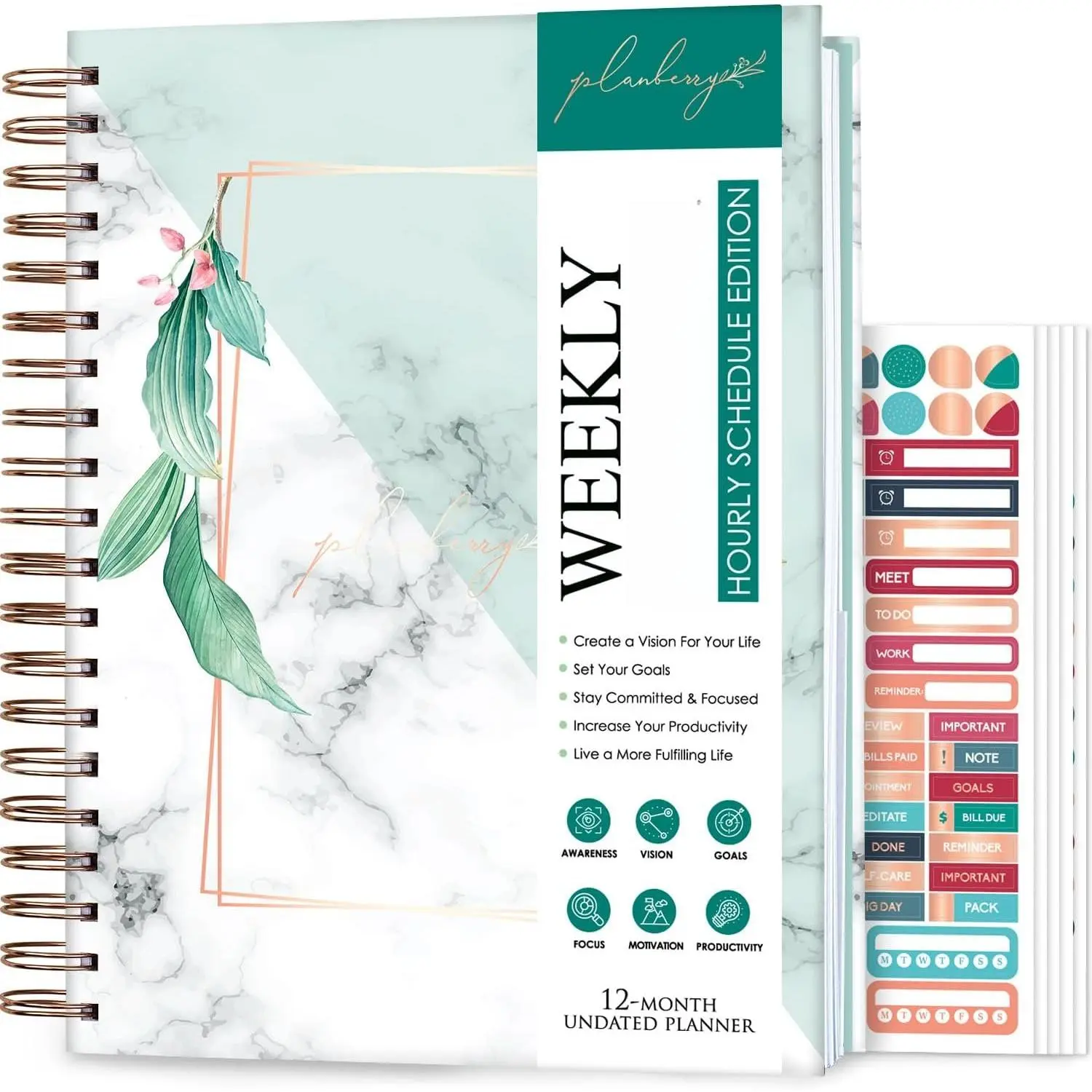 Large Hourly Schedule Planner  - Undated Organizer for Productivity, Time Management & Budget, 8x10.4? ( Green)