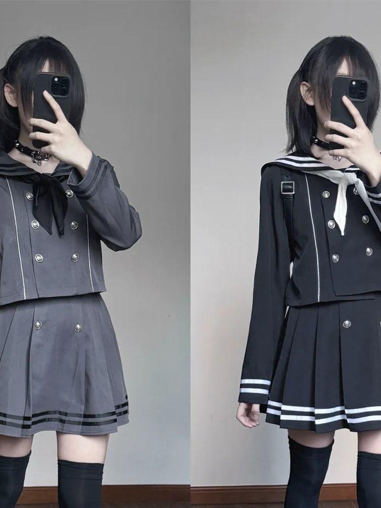 New Japanese Preppy Style Sweet JK 2 Piece Set Women Sailor Collar Y2k Tops +Mini Pleated Skirt Fashion Subculture Retro Outfits