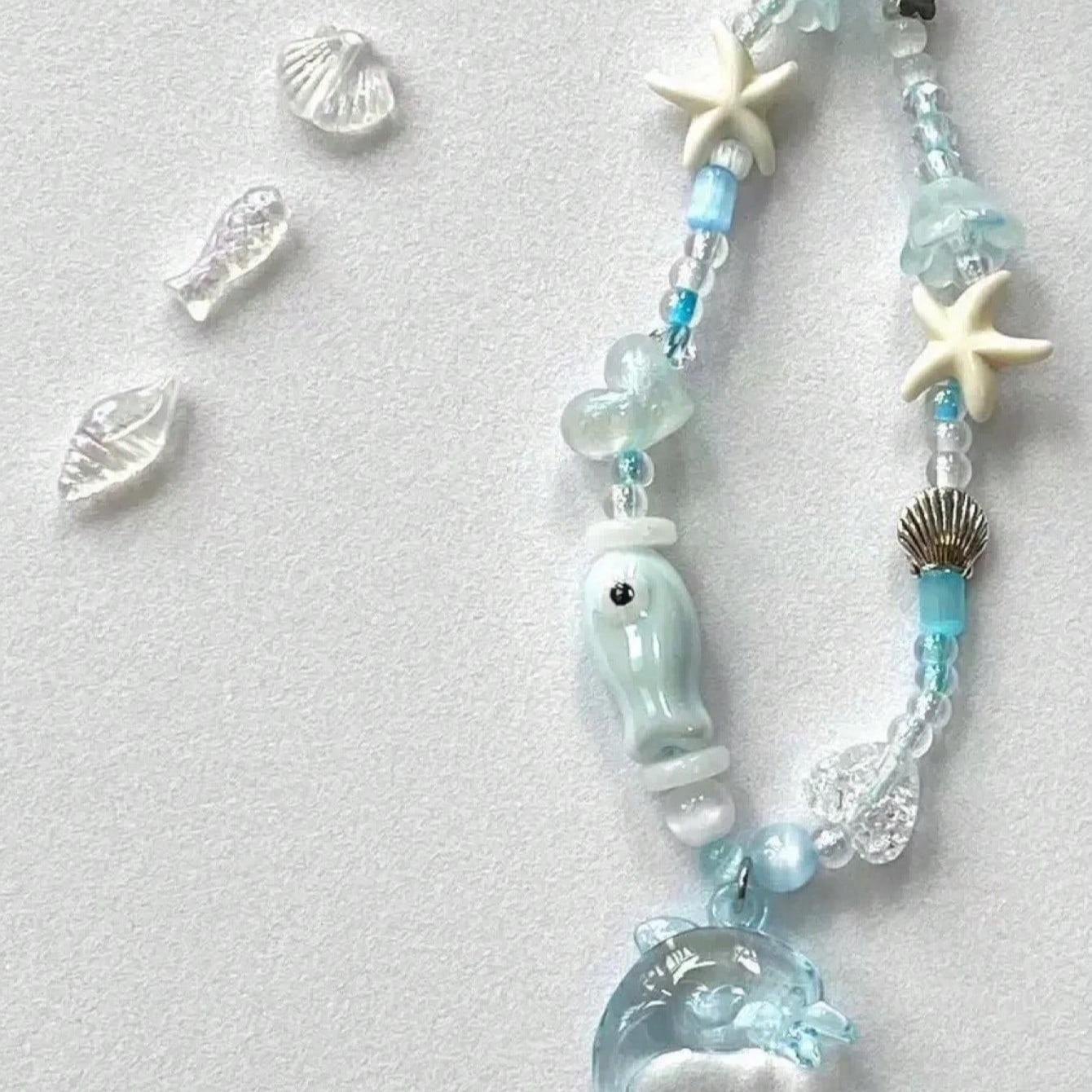 Handmade Acrylic Starfish & Dolphin Beaded Chain Bracelet Keychain Bag Decoration Coastal Design Durable Lightweight Material Decorative Accessories Keychain Bag Pendant