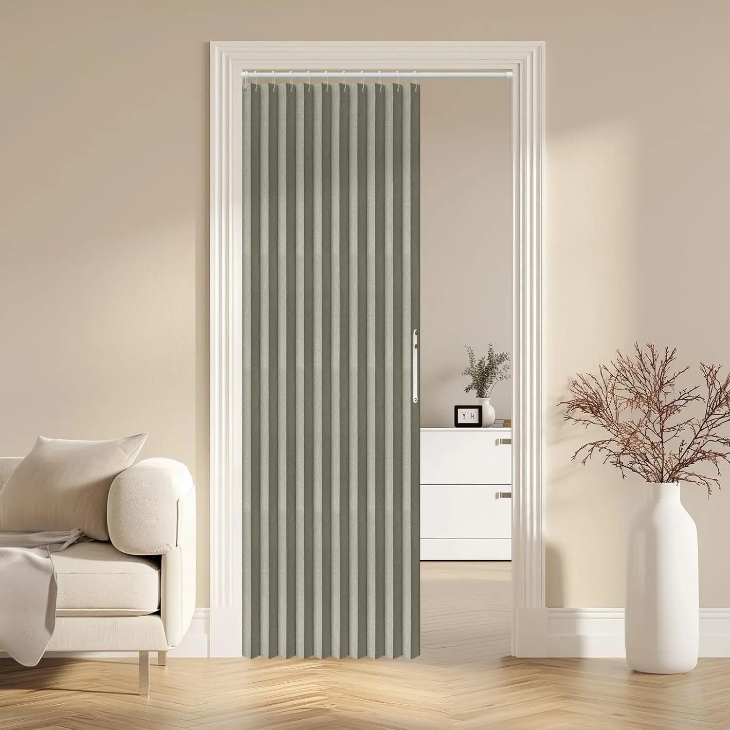 Blackout Magnetic Accordion Folding Door Curtain, Invisible Closet Door for Bedroom Living Room Doorway, Grey 42" W x 78" L, 1 PanelGift