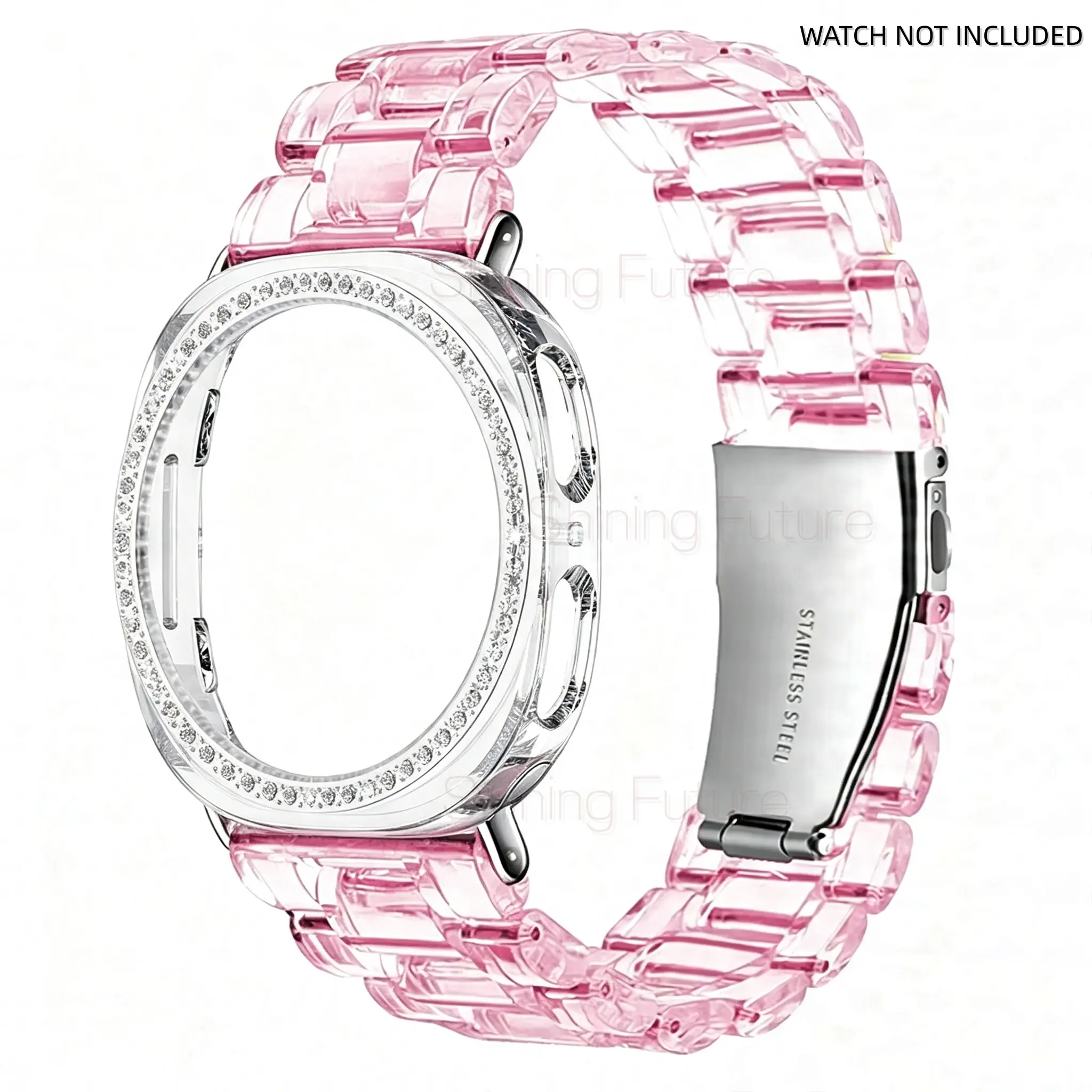 Resin Transparent Band for Samsung Watch8, Resin Strap + Case 40mm 44mm, Diamond Cutout Shell, Galaxy Watch Bracelet, Women's Wristband, Smartwatch Replacement Straps