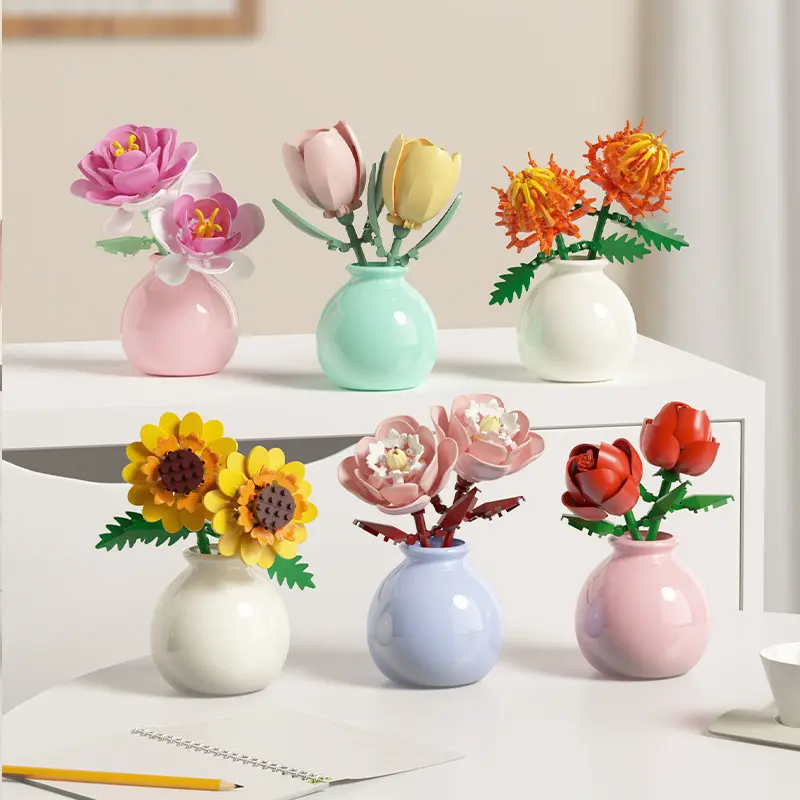 Bottled Flower Lily Building Blocks Set – Mini DIY Flower Pot with 3D Puzzle Bricks for Adults & Kids – Perfect Gift for Home Decor, Mother’s Day, Valentine’s