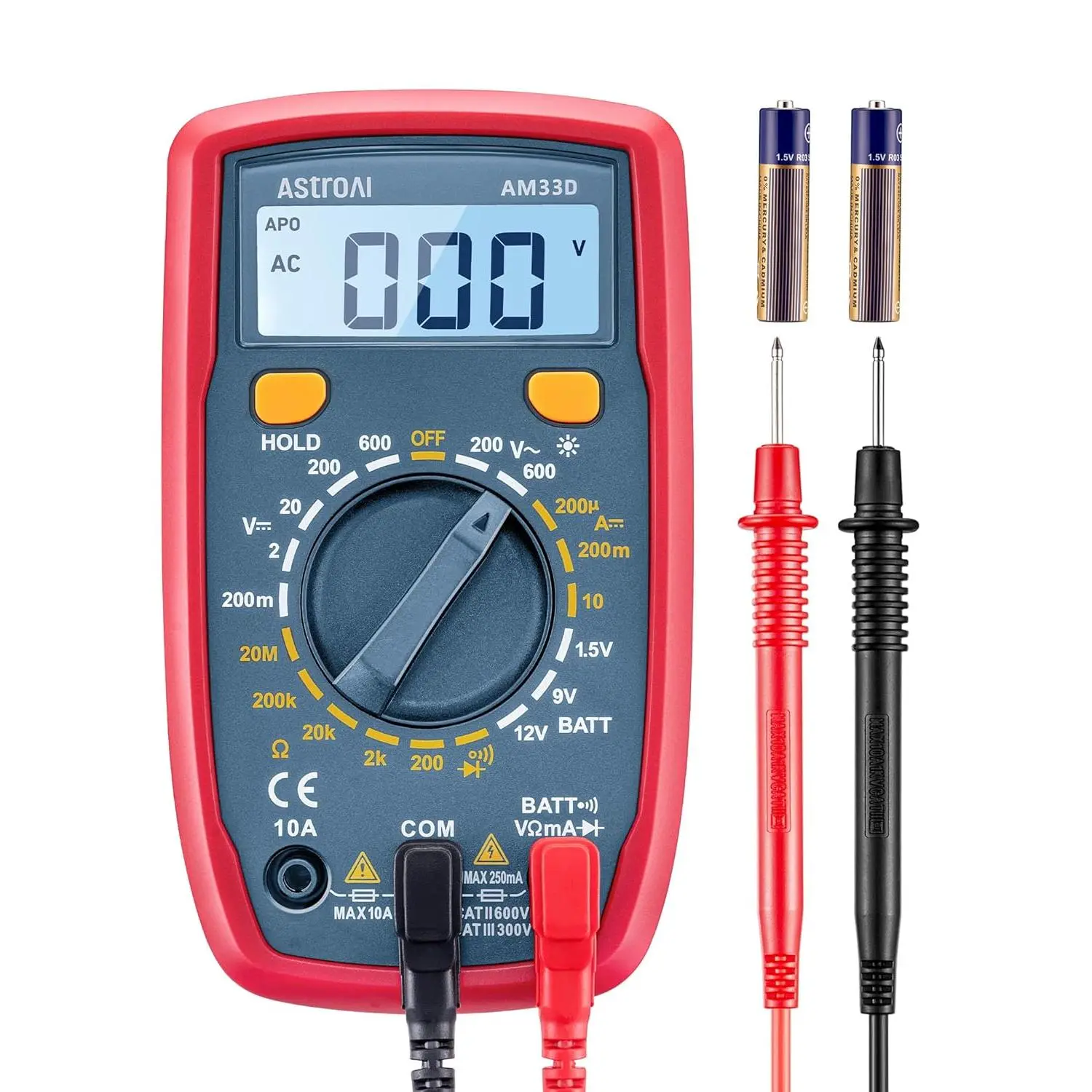 Compact Handheld Multi-Function Digital Multimeter Tester, 2000 Counts, DC/AC Voltmeter, Ohm-Volt-Amp Meter for Measuring Voltage, Current, Resistance, Continuity, Diode (Blue)