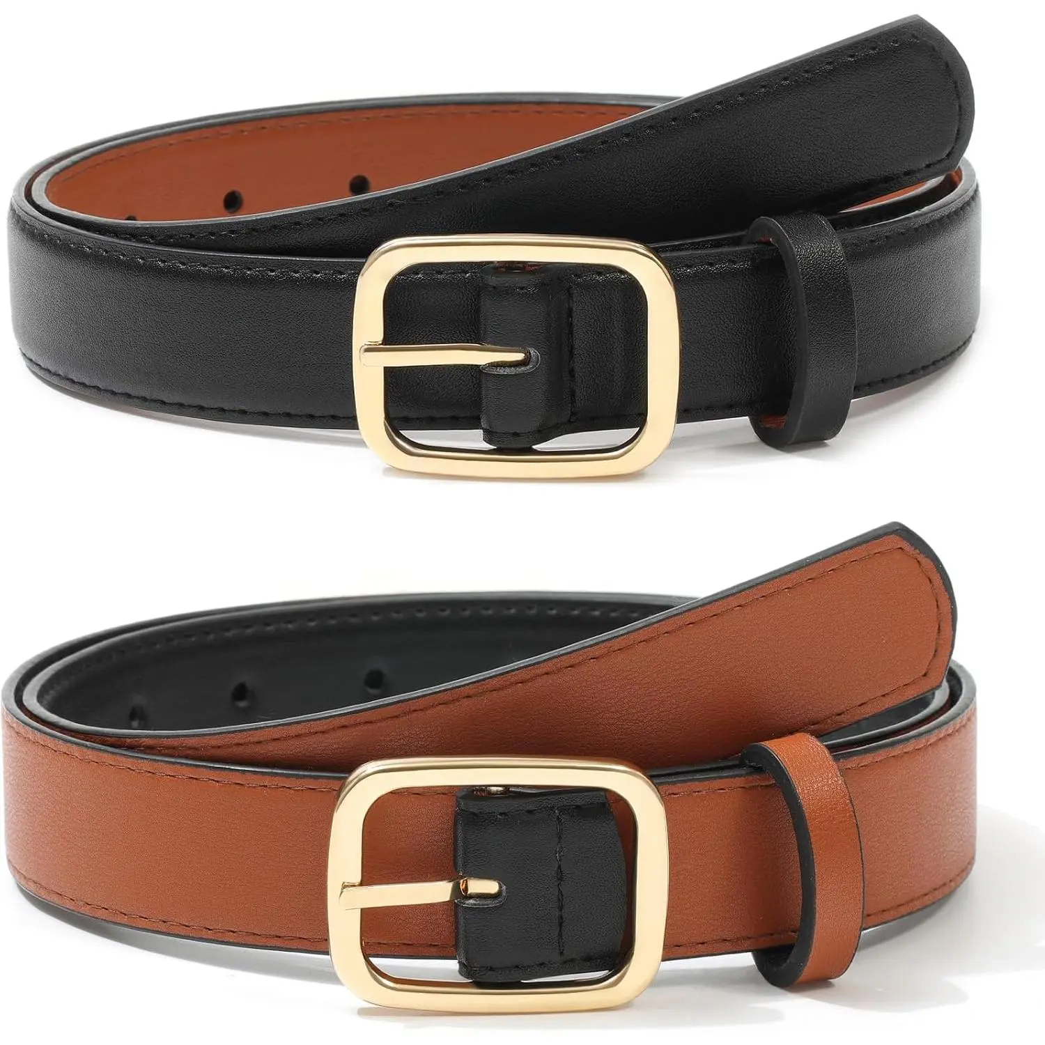 Reversible Belts for Women, 2-in-1  Buckle PU Leather Belt for Jeans | Two-Color Reversible, Faux Leather, For Birthday, Mother’s Day, Christmas