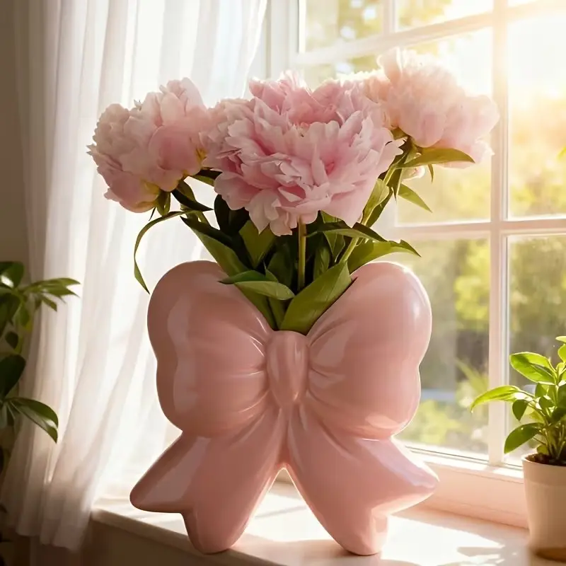 Bow Resin Vase, Versatile Pen Holder or Makeup Brush Stand, Ideal for Indoor and Outdoor Home Decor, Perfect for Office, Bookshelf, Desk, Bedroom, Living Room