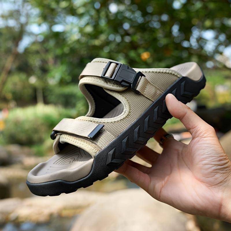 New Men's Hollow-Toe Hook-and-Loop Fastener Sandals for All Seasons, Lightweight and Simple Outdoor Walking Beach Hiking Travel Shoes