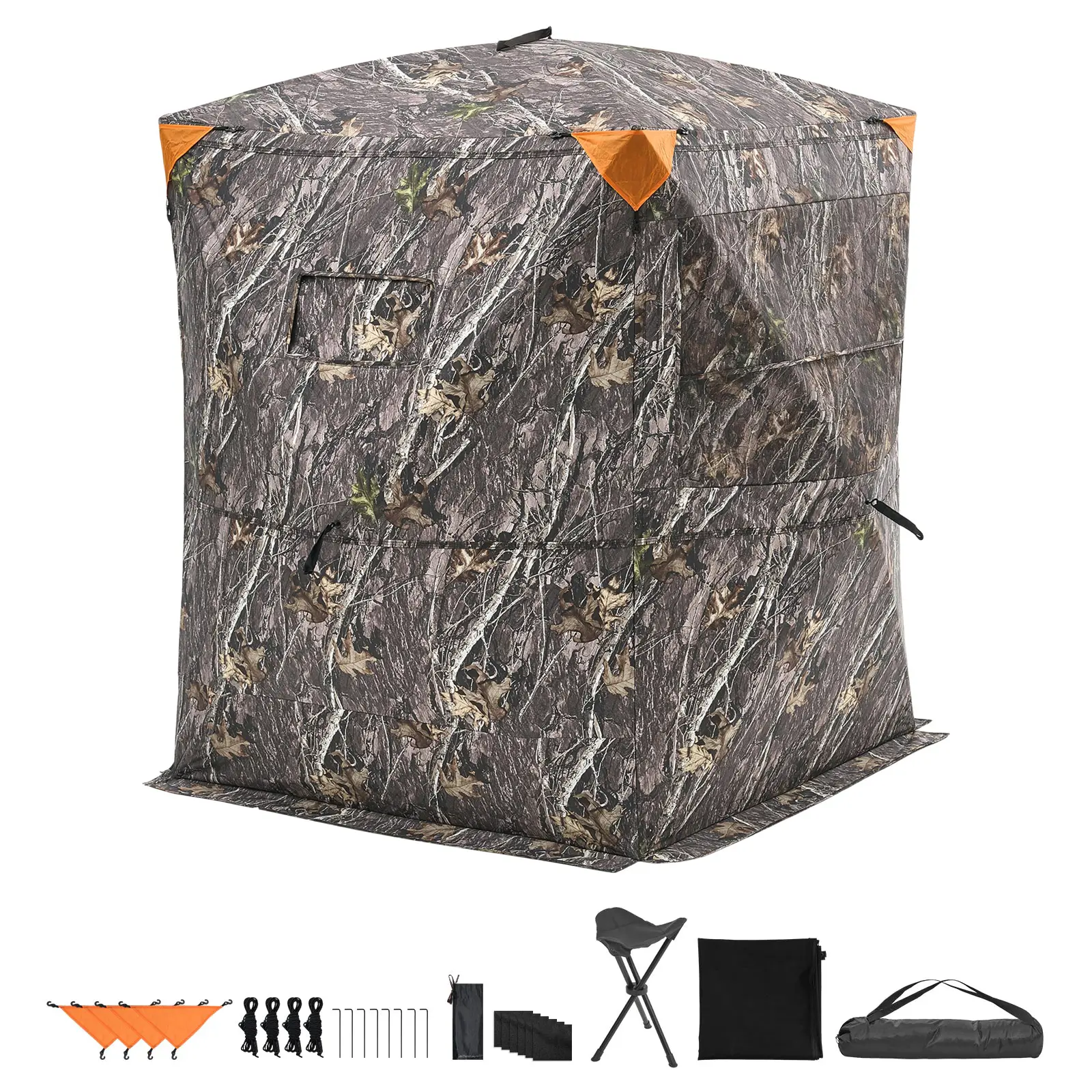 Hunting Blind, 2-3 Person Thermal Ground Blinds with Tri-Leg Chair and Carrying Bag, Portable Camouflage Tent, Durable Concealed Shelter with Silent Zipper Door and Window, for Turkey Deer