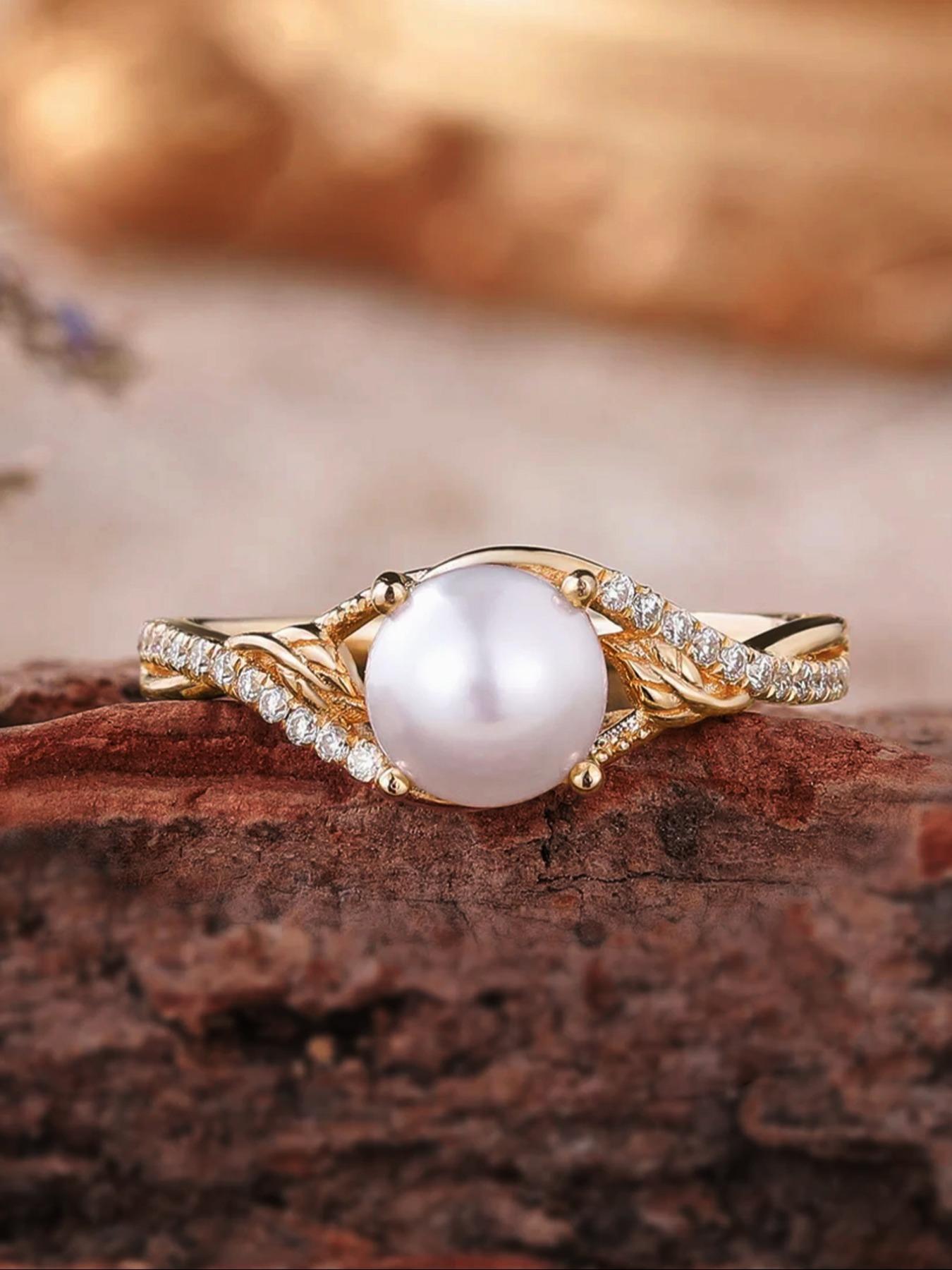 S925 Sterling Silver Faux Pearl Decor Ring, Vintage Palace Style Rhinestone Decor Ring for Women, Trendy All-match & Exquisite Jewelry for Birthday Gift, Statement Rings