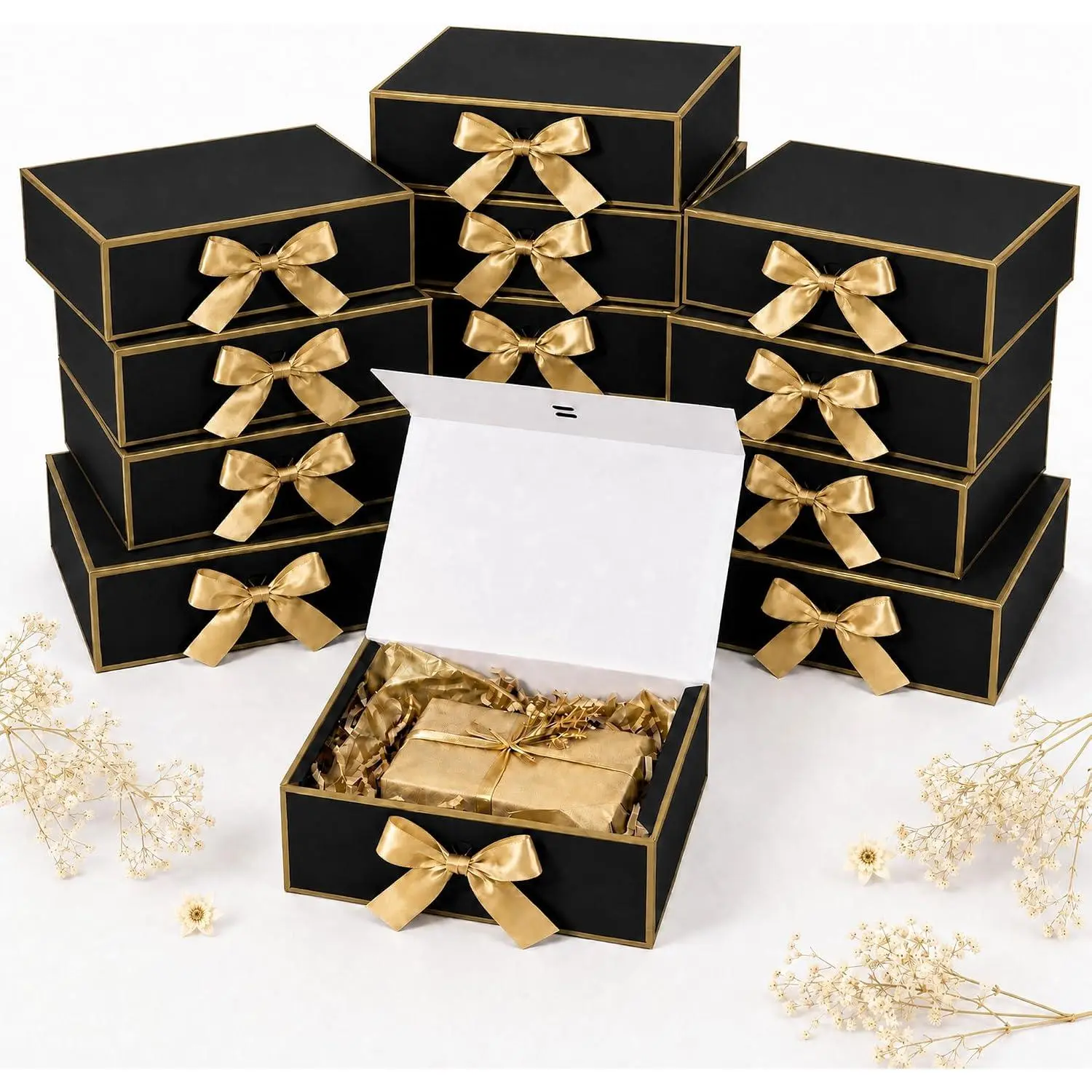 12 Pack  Boxes with , Black Boxes for Gifts, 9.5x7x3 in | Groomsmen Proposal Box,  Boxes with Ribbons for Groomsmen Gifts, Weddings, Graduations, Father's Day, Christmas