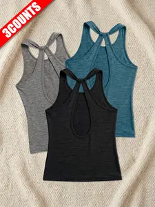 Women's Sporty Backless Sports Tank Top, Breathable Sleeveless Workout Shirt, Slim Fit, All Season, Elegant Design, Ideal for Fitness Training