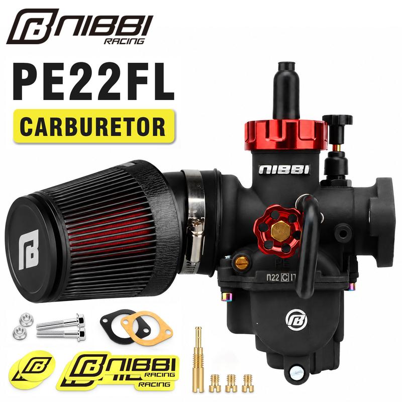 NIBBI PE22 FL High-Performance Automotive Replacement Carburetor Kit - 48x22mm CNC Machined Carburetor + Air Filter - for 212cc Go-Karts, Off-Road Bikes, TaoTao/X-Pro ATVs with Engine Upgrade, Optimized Mixture