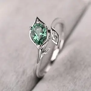 1pc Exquisite Fashionable Easy Style Green Cubic Zirconia Synthetic Leaf Ring, Best Gift for Friends on Valentine'S Day