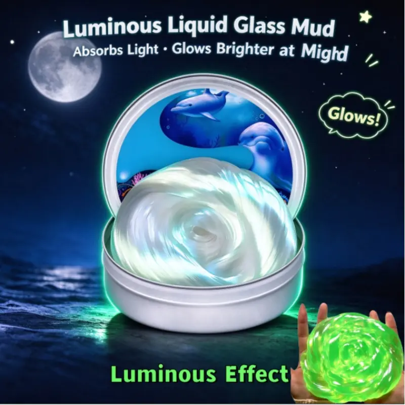 Night Glow Non-Newtonian Fluid Glass Elastic Mud DIY Slime Crystal Mud, Ultra Transparent Stress Relief Toy, Boxed Set