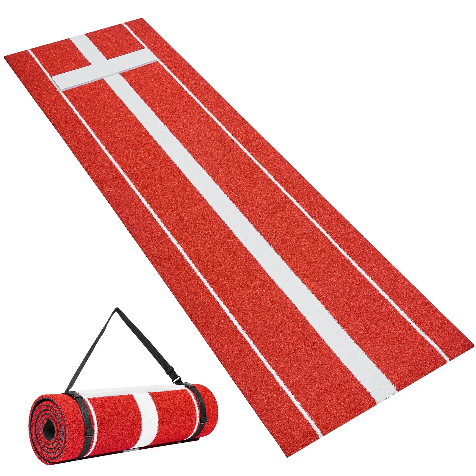 VEVOR Baseball/Softball Pitching Mat, 10x3 ft Pitching Rubber Mound with Antifade Turf & Antislip Foam Backing, Roll-Up Carry Easy Rolling Portable Training Aid for Pitchers Indoor/Outdoor Practice, Red