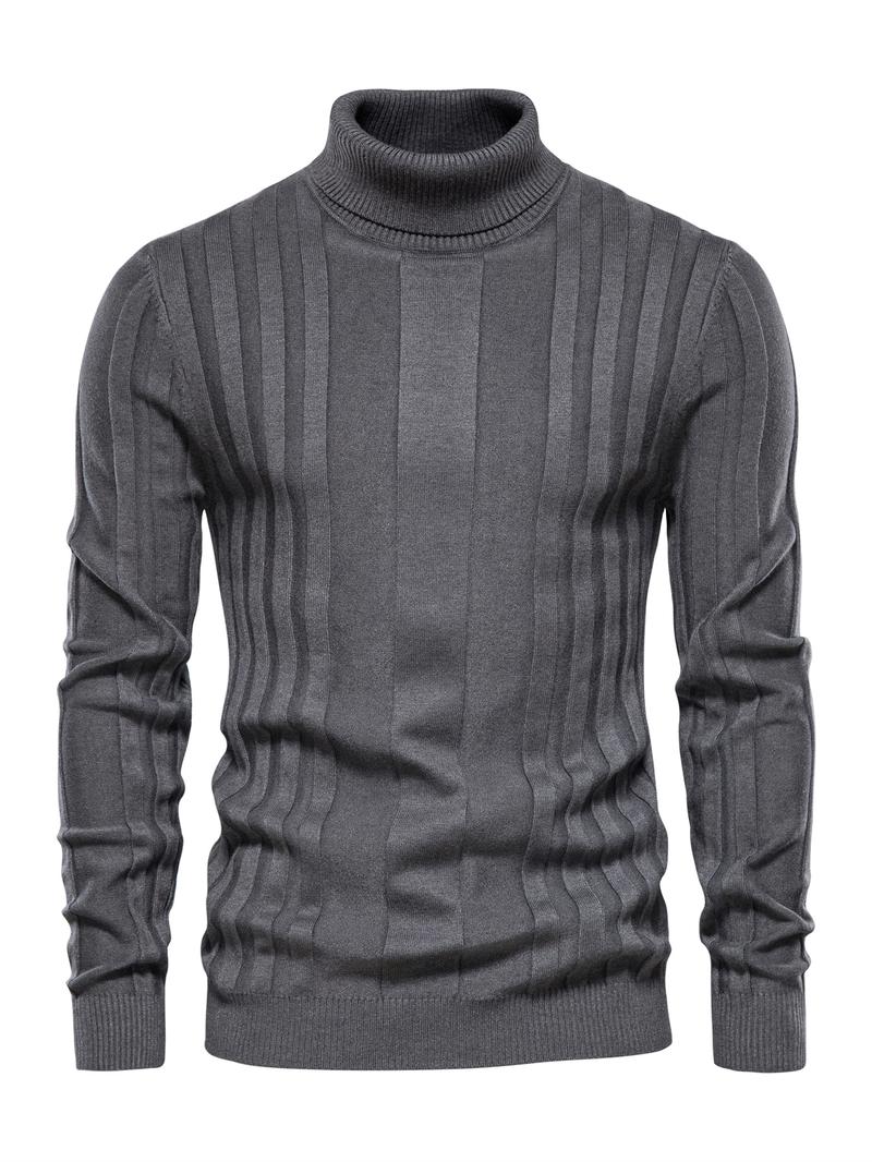 Men's Solid Turtleneck Sweater, Regular Fit Casual Long Sleeve Jumper for Fall & Winter, Men's Knitwear for Daily Wear