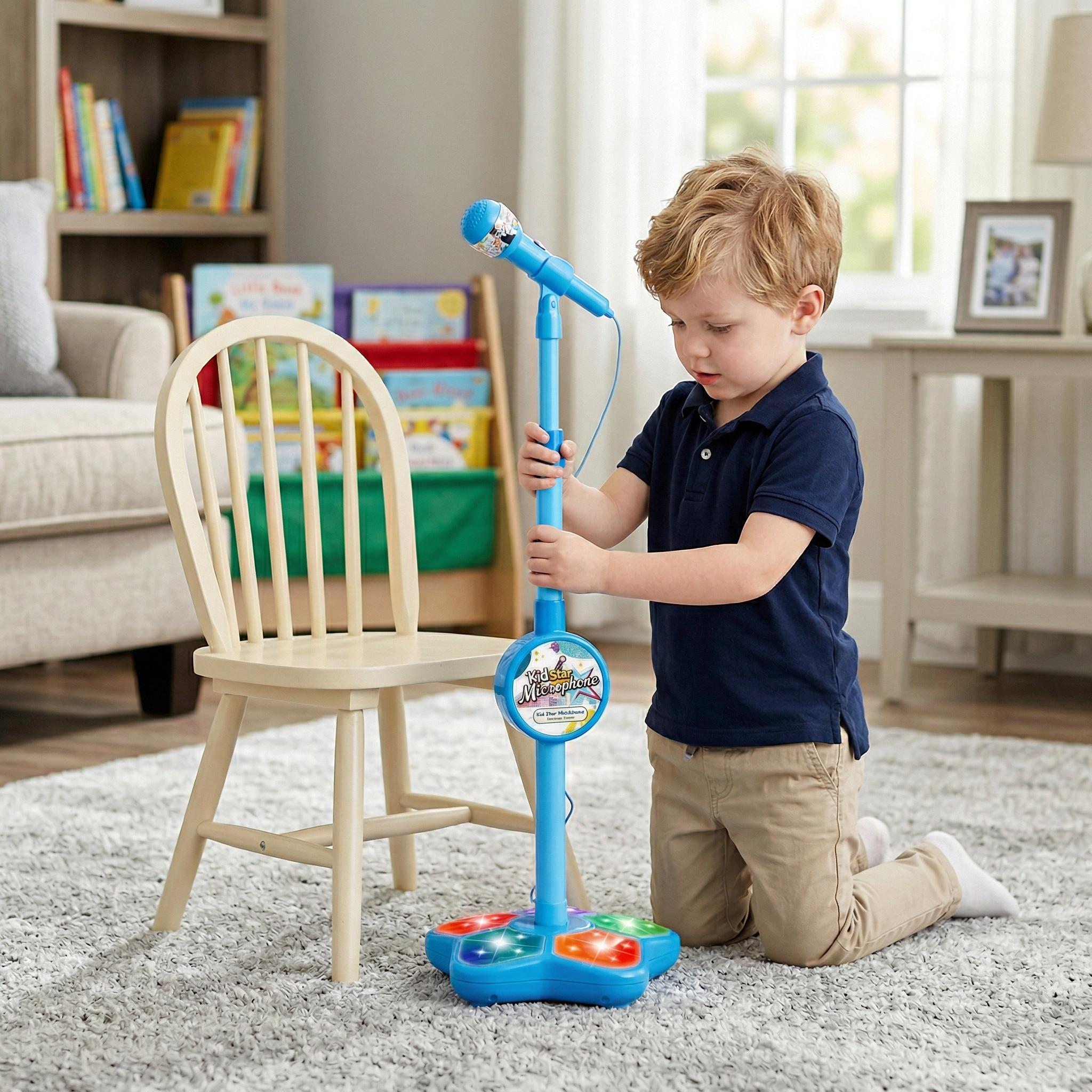 Portable karaoke microphone toy, integrating a luminous microphone and stand, suitable for home entertainment in various occasions. Suitable for family parties, gatherings, boys and girls' birthdays, Easter ideal gifts