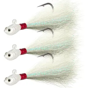 3 Pack Bucktail Jigs with Paddle Tail Trailers, High Carbon Steel Hooks for Saltwater & Freshwater Surf Fishing Bass, Striper, Flounder