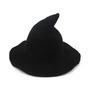 Cotton Yarn Witch Hat Halloween Witch Knit Hat Pointed Foldable Magic Hat Gift for Girlfriend