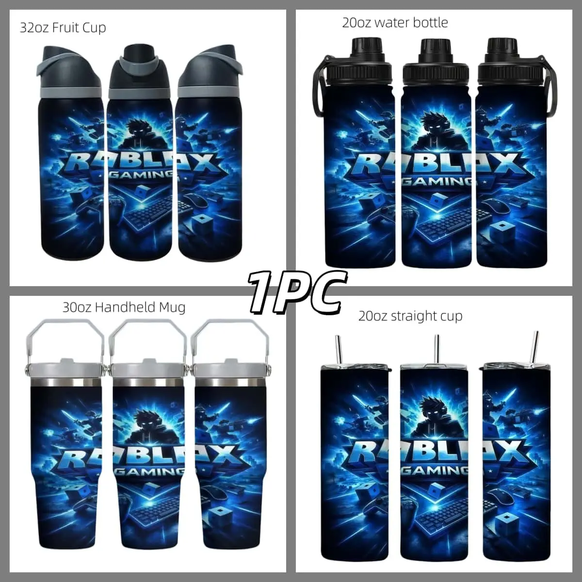 1PC Leak-Proof Roblox 20/30/32oz Stainless Steel Insulated Vacuum Thermos Bottle, Portable Travel Cup for Outdoor Camping, Home, School, Gaming, Gift