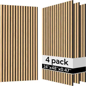 Acoustic  Wall Panels 4 Pack, Sound Dampening  Slat Wall Panels 23.6" x .2", Cool Oak