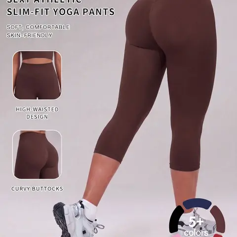 Women's Solid Color High-Waist Sports Capris, Tummy Control & Butt Lifting Leggings, Active Pants for Yoga, Gym, Fitness & Daily Wear, Slim Fitting Activewear