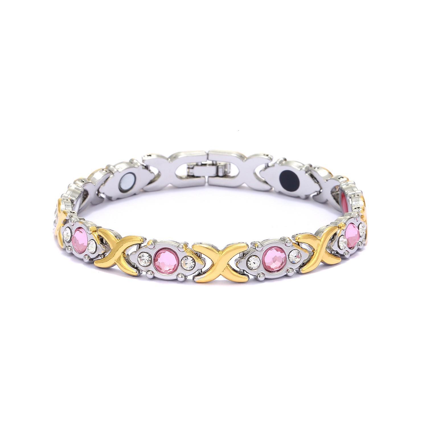 Fashionable Detachable Energy Magnet Bracelet, Eco-friendly Alloy with Diamonds, Adjustable Women's Bracelet