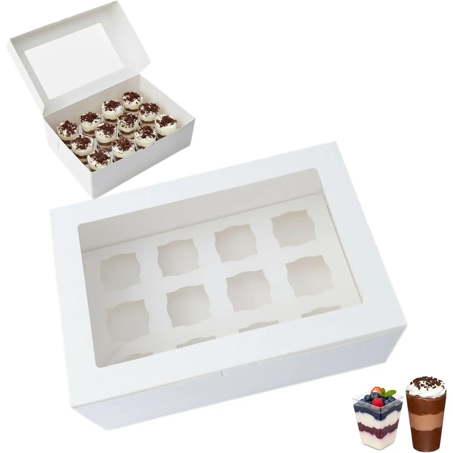 Dessert Shooter Boxes, 2-Pack, Holds 12 Count 5 oz Dessert Shooters, -Grade Carrier Containers