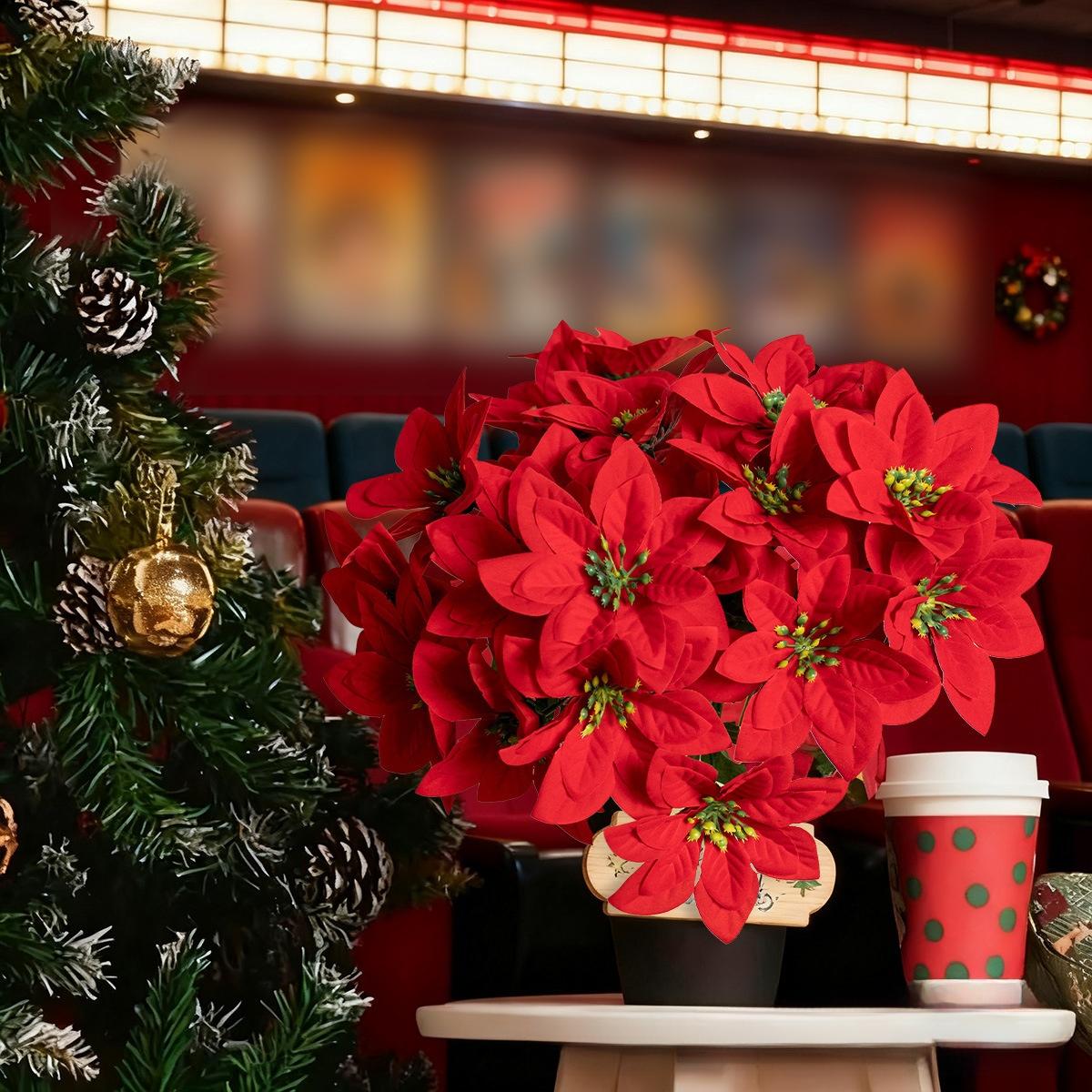 Christmas artificial poinsettia bouquet for home, outdoor, tabletop, garden decoration, Christmas decoration